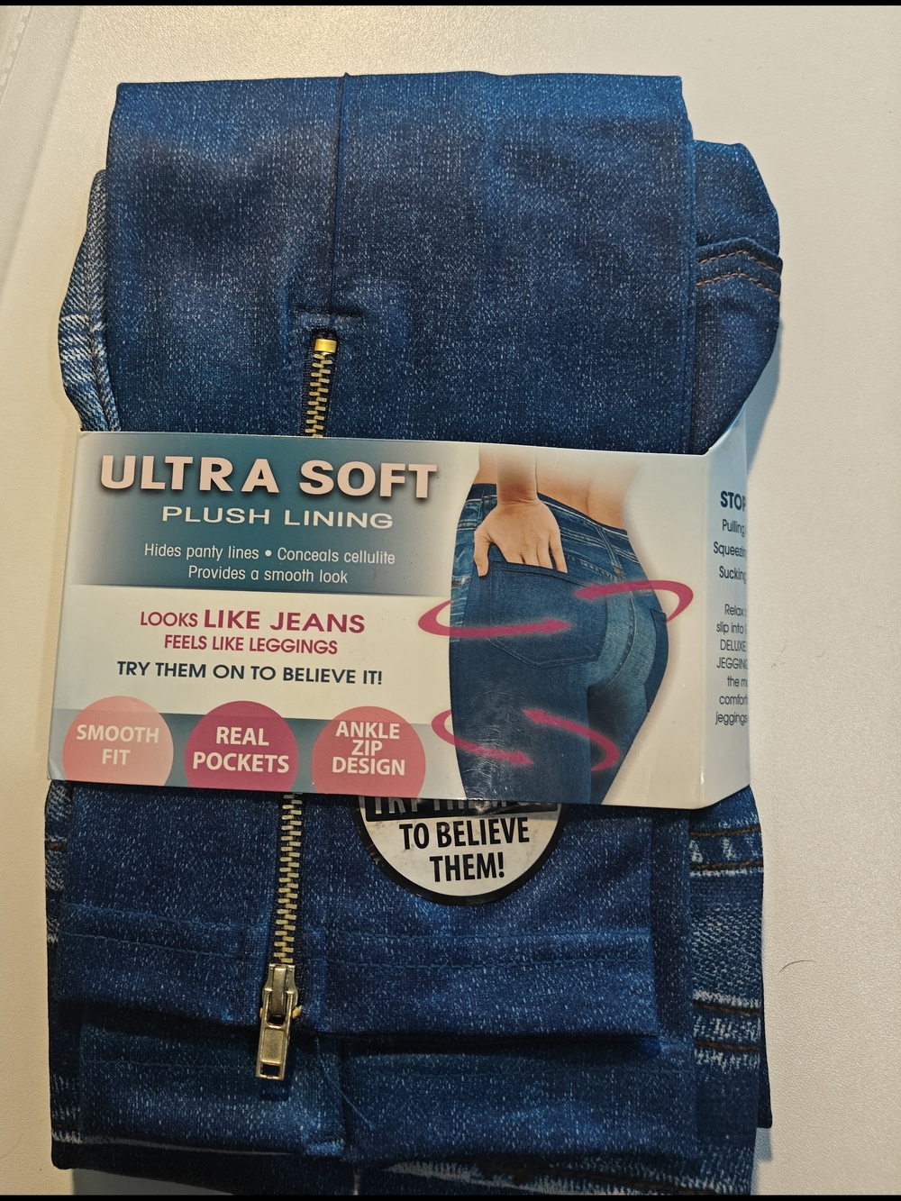 Ultra Soft Plush Lining Jeans-Look Jeggings - Dark Blue